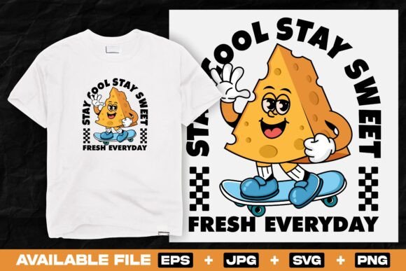 Cheese Mascot Riding a Skateboard Design