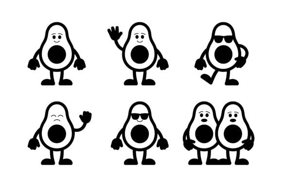 Cute Avocado Character Emotion Icons EPS