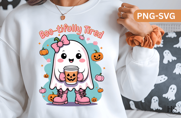 Cute Ghost “Boo-tifully Tired” Clipart