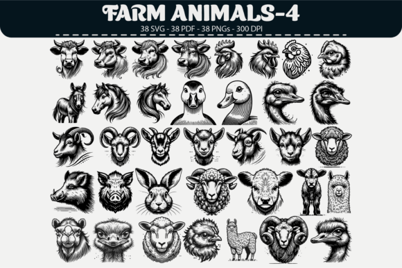 Farm Animal Heads Clipart – 38 Designs